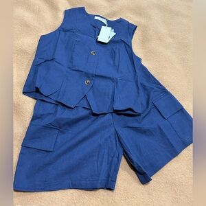 Commense two piece Navy blue top and shorts set 100% cotton Size Medium New